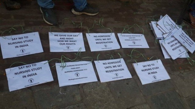 placards used in the protests.